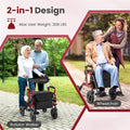 2-in-1 Folding Rollator Walker with Seat, Armrests & 9" All-Terrain Pneumatic Tires, Rolling Walker Wheelchair Combo for Seniors 300LB Capacity