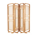 Decmode 79" x 70" Brown Teak Wood Handmade Foldable Partition 4 Panel Room Divider Screen with Woven Rattan Panels, 1 - Piece