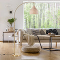 SUNMORY 72 in Arched Rattan Floor Lamp, Fabric Retro Boho Farmhouse Rustic Standing Lamp for Living Room, Bedroom, Office, 9W & Foot Switch & 3 Color Temperature, Gold