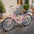 Uforic24'' Beach Cruiser Bike, 7 - Speed, Step - Through Bicycle for Men & Women, Steel Frame, Mint Green
