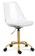 Echoworld Clear Rolling Chair, Armless Desk Chair with Golden Feet Swivel Molded Plastic Shell Adjustable Home Office Chair with Wheels, Clear