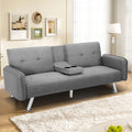Aukfa 75" Square Arm Futon Convertible Sofa Bed for Home Office, 2 Cup Holders, Linen, Dark Gray