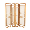 Decmode 79" x 70" Brown Teak Wood Handmade Foldable Partition 4 Panel Room Divider Screen with Woven Rattan Panels, 1 - Piece