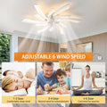 Garwarm Dimmable Ceiling Fan with Light and Remote Control, 27" Small Flush Mounted Ceiling Fan with LED Lights, APP and Remote Controlled, Modern, White