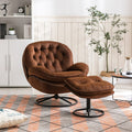 Swivel Accent Chair with Ottoman, Velvet Accent Chair with Footrest, Mid - Century Modern Lounge Chair and Ottoman Set, Reading Chair for Living Room, Bedroom, Reading Room, Home Office, Blue