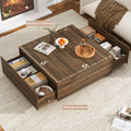 Blotout Square Coffee Table with 2 Large Drawers, 43" Mid Century Modern Coffee Table with Storage, Wood Cocktail Table Center Table with Storage for Living Room, Wood Grain