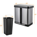 Arlopu 16 Gallon / 60 L Dual Trash Can, Stainless Steel Kitchen Garbage Can with Soft - Close Lid, Home Office Classified Recycle Bin
