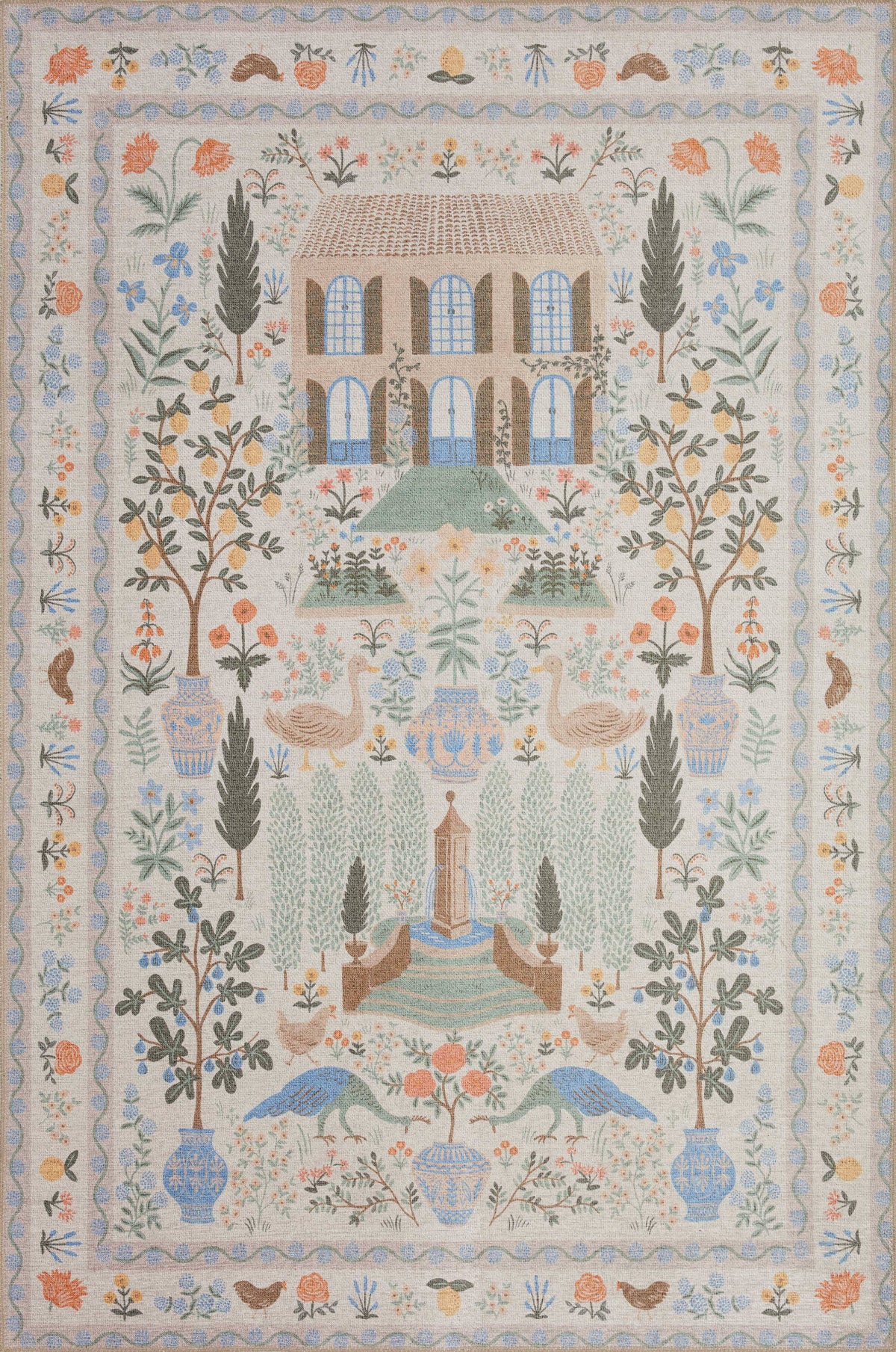 Loloi Rifle Paper Menagerie MEN-03 Rug, Cream / 2'6" x 7'6" Runner