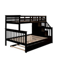 AECOJOY Twin-Over-Full Bunk Bed with Twin size Trundle, Storage and Guard Rail for Bedroom, Espresso