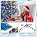 6/7/8/9 FT Pre-Lit Christmas Tree, Blue Hinged Xmas Tree with Frosted PVC Tips, Warm White LED Lights, 8 Modes & Folding Stand for Holiday Decor
