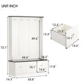 Hall Tree with Upholstered Bench and Coat Rack, Entryway Bench with 3 Hooks, 3 Open Shelves, 2 Drawers & Storage Cabinets, Mudroom Bench with Storage and Hooks for Foyer, Entry Way, Hallway (Beige)