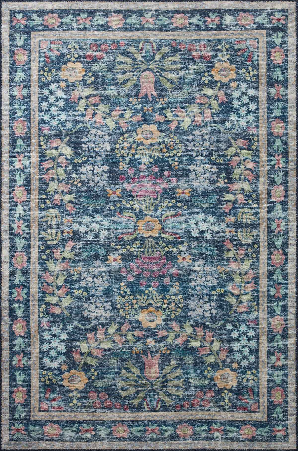 Rifle Paper Co. x Loloi 5'0" x 7'6" Blue/Multicolor Maison Frances (MAO-06) Area Rug