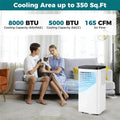 8000 BTU Portable Air Conditioner, 3-in-1 AC Unit, Fan & Dehumidifier with Sleep Mode, 24H Timer & Window Kit for Rooms up to 350 Sq. Ft