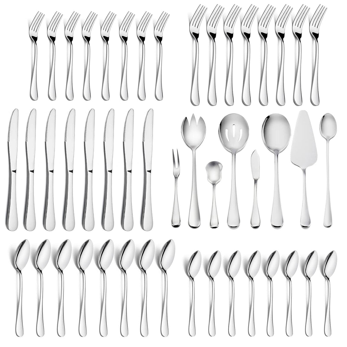 HaWare 48 Pieces Silverware Set with Serving Utensils, Stainless Steel Fancy Flatware Cutlery Set for 8, Traditional Elegant Style Tableware Eating