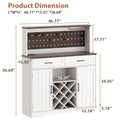 LAFGUR 72" Kitchen Storage Cabinet with Power Outlet & LED Light, Coffee Bar Cabinet with Drawers & Wine Glass Rack, Sideboard for Home, White