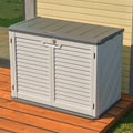 AECOJOY Horizontal Storage Shed Weather Resistance, Lockable Outdoor Storage Cabinet – 28 Cu.ft, Ivory White